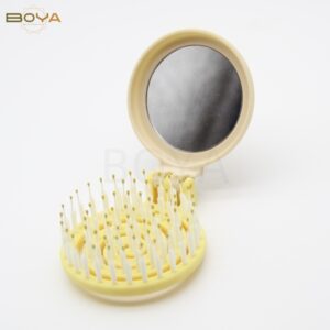 BY-349 mini round shape foldable hair brush with mirror size 7.8x6.5cm